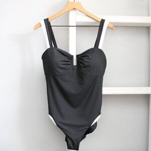 CALIA Women’s Black White U-Bar Color Block One Piece Swimsuit Size 12 NWT